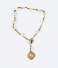 Load image into Gallery viewer, Antique Bracelet, Silver Chain,Gold Washed Silver Medal Of The Virgin Mary, 11 Pearls