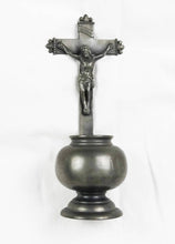Load image into Gallery viewer, SOLD Holy Water Font, Antique Pewter Stoup, Frog Insignia On Base, Circa 1860