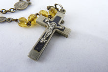 Load image into Gallery viewer, Art Glass Rosary, Seven Silver Link Medals Of The Virgin Mary, Nickel Silver Ebony Inlaid Cross