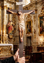 Load image into Gallery viewer, Stunning Church Cross with Hand Carved and Hand Painted Corpus Christi. 77x31 cm in Excellent Condition Circa 1860