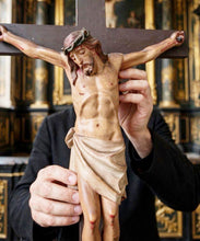 Load image into Gallery viewer, Stunning Church Cross with Hand Carved and Hand Painted Corpus Christi. 77x31 cm in Excellent Condition Circa 1860