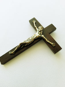 Vintage Crucifix in the style of Dominique Piechaud, Medieval Style French, Silver Corpus Christi on Hand Carved Ebony Cross