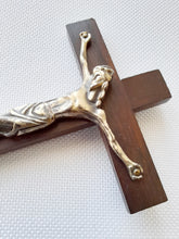 Load image into Gallery viewer, Vintage Crucifix in the style of Dominique Piechaud, Medieval Style French, Silver Corpus Christi on Hand Carved Ebony Cross