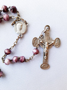 Antique Lourdes Rosary, Large Hand Cut Amethyst Beads, Solid Silver Trefoil Cross, Link Medal and Chain, Full Five Decade, Late 19th Century