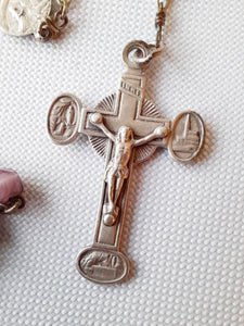 SOLD Antique Lourdes Rosary, Large Hand Cut Amethyst Beads, Solid Silver Trefoil Cross, Link Medal and Chain, Full Five Decade, Late 19th Century