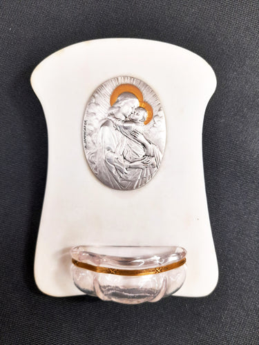 SOLD Holy Water Font, Central Medal Of The Virgin Mary With Jesus By Michail Jampolsky, Solid Silver With Gold Plated, Halos, Circa 1890