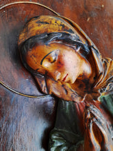 Load image into Gallery viewer, Virgin Mary Praying, Spanish Polychromed Plaster Relief on Board, 17th/18th Century, 50 x 40 x 14 Centimetres