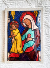 Load image into Gallery viewer, Enamel Of The Virgin Mary With Jesus by Marguerite Sornin, From Abbey at Ligugé, Detail From Stained Glass Windows At Königsfelden Monastery