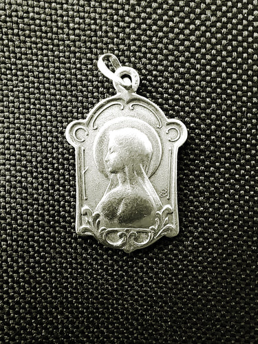 Virgin Mary Medal, Antique French Silver Religious Medal By Jean Balme Circa 1930 plus 22 Inch Silver Chain