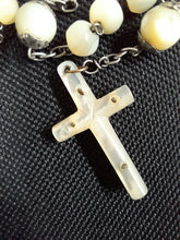 Load image into Gallery viewer, Antique Catholic Rosary, French Rosary, Hand Set Mother of Pearl Beads and Link Heart, Sterling Silver Cross and Chain, Circa 1880