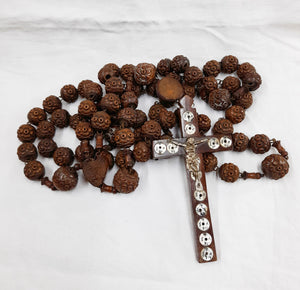 Giant Wooden Bead Rosary, Full Five Decade Wooden Rosary With 19th Century Olive Wood Mother of Pearl Inlaid Cross