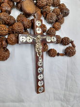 Load image into Gallery viewer, Giant Wooden Bead Rosary, Full Five Decade Wooden Rosary With 19th Century Olive Wood Mother of Pearl Inlaid Cross