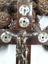 Load image into Gallery viewer, Giant Wooden Bead Rosary, Full Five Decade Wooden Rosary With 19th Century Olive Wood Mother of Pearl Inlaid Cross