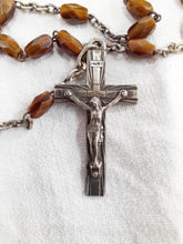 Load image into Gallery viewer, Art Deco Catholic Rosary, Silver Plated Link Medal And Cross, Hand Cut Tiger&#39;s Eye Beads circa 1925