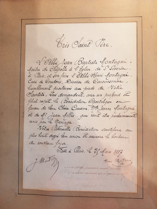 Benedizione apostolica incorniciata, Papa Benedetto XV, 1917