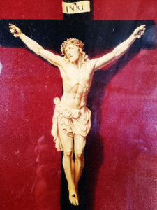 Christ On The Cross, Oleograph By L Turgis & Fils of Paris Circa 1892 Beautifully Framed 32 x 25.5 Inches, Original Hand Rolled Glass