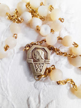 Load image into Gallery viewer, Art Deco Rosary From France With Hand Cut Mother of Pearl Beads and Rolled Gold on Silver Cross, Chain and Medal