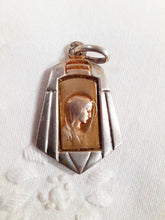 Load image into Gallery viewer, SOLD Art Deco Medal By Penin of Lyon Of The Virgin Mary, Rollled Gold On Solid Silver 2.5 x 2 Centimetres, 925 Silver 22 inch Chain circa 1920