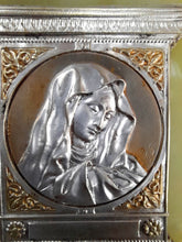 Load image into Gallery viewer, Martre Dolorosa, Mother Of Sorrows Antique French Silver and Gold Washed Portable Shrine By Charles Desvergnes Circa 1890