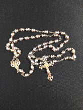 Load image into Gallery viewer, SOLD Antique Silver Rosary, French With Hand Cut Aurora Borealis Beads Five Decade, Original Mother of Pearl Case, By Alfred Eugène Souville 1882