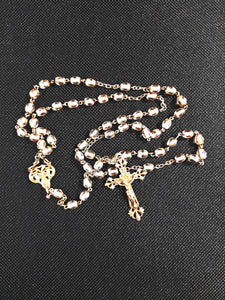 SOLD Antique Silver Rosary, French With Hand Cut Aurora Borealis Beads Five Decade, Original Mother of Pearl Case, By Alfred Eugène Souville 1882