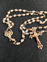 Load image into Gallery viewer, SOLD Antique Silver Rosary, French With Hand Cut Aurora Borealis Beads Five Decade, Original Mother of Pearl Case, By Alfred Eugène Souville 1882