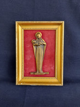 Load image into Gallery viewer, Art Deco Bronze Of The Virgin Mary By Maria Caullet Nantard, 13 by 4.5 cm Circa 1925 Solid Bronze, Framed