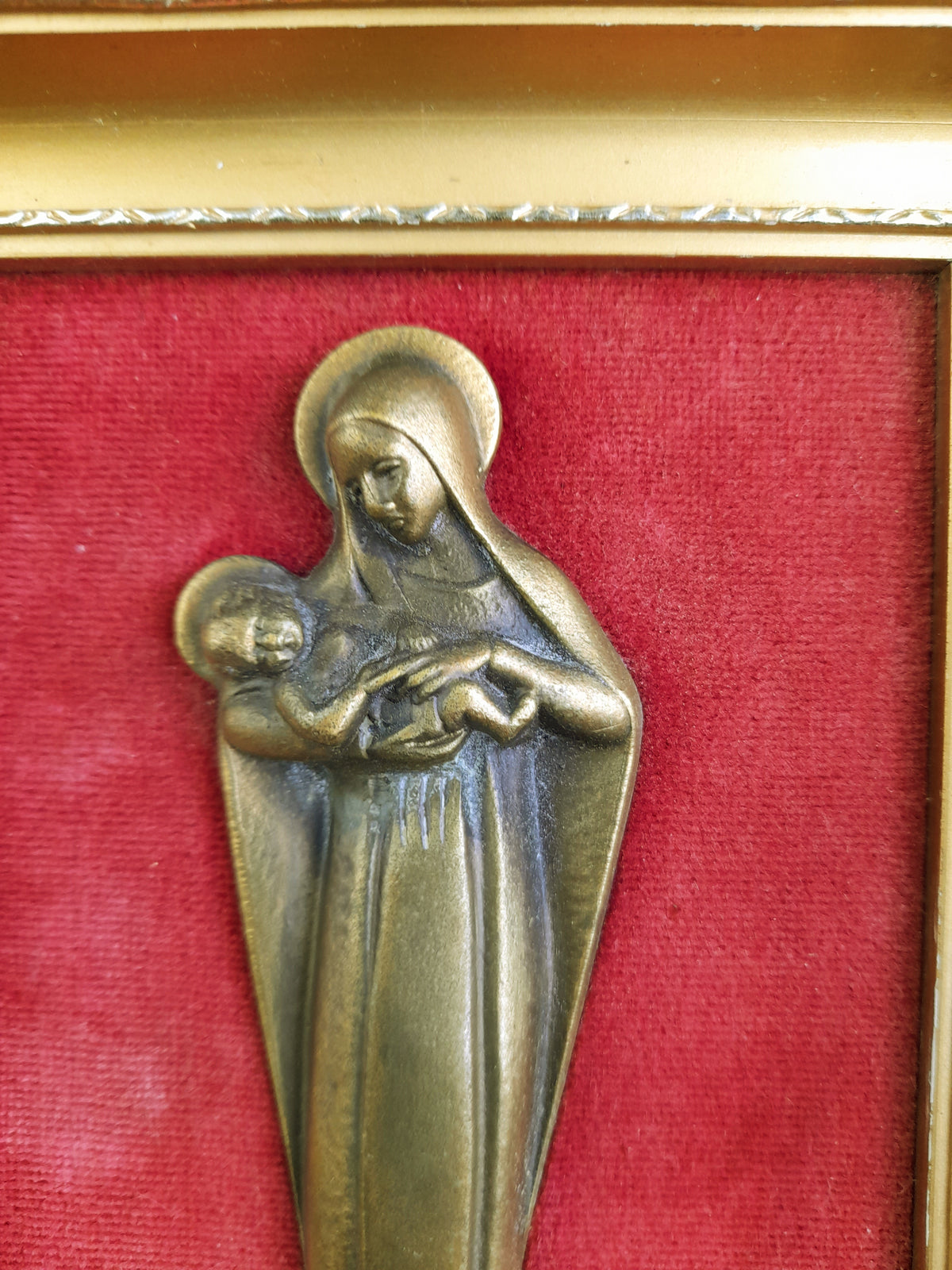 Virgen María en bronce Art Decó de Maria Caullet Nantard, Enmarcado, c. 1925