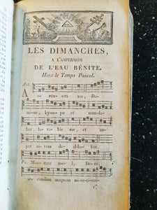 Antique Hymn Book, French 1819, Chants Diverse, Leather Bound, Hymns in Latin, Block Print Music, 406 Pages, Rare Book.
