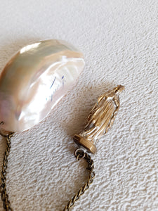 Lourdes Drinking Cup, French Circa 1900, Mother of Pearl With Copper Chatelaine and Belt Clip