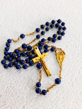 Load image into Gallery viewer, SOLD Antique Catholic Rosary, Hand Carved Lapis Lazuli Beads, 22 Carat Gold Cross Link and Chain, Circa 1880