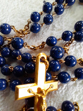 Load image into Gallery viewer, SOLD Antique Catholic Rosary, Hand Carved Lapis Lazuli Beads, 22 Carat Gold Cross Link and Chain, Circa 1880