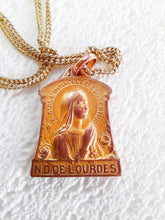 Load image into Gallery viewer, Our Lady of Lourdes Medal, French FIX, Circa 1890, 22 Carat Rolled Gold, 2.5 x 2 cm with Gold Plated Chain, 6.1 grams, Excellent Condition