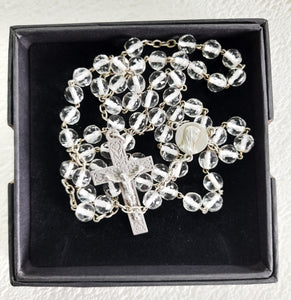 Art Deco Rosary, Solid Silver Cross, Links and Chain, Hand Made, Rock Crystal Beads, Circa 1925