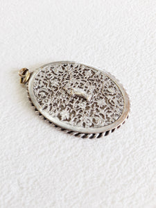 Antique Pendant Medal, Our Lady of Sion, Silver Plated Copper, 5 x 3.5 Centimetres, Circa 1920