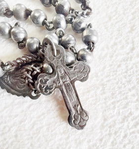Antique Nun's Rosary, Steel Beads, Chain, Link Medal and Cross, Rare 4 Decade Rosary, Paternoster Rosary, Prayer For The Dead Circa 1850
