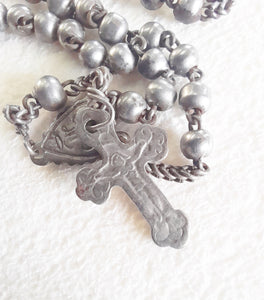 Antique Nun's Rosary, Steel Beads, Chain, Link Medal and Cross, Rare 4 Decade Rosary, Paternoster Rosary, Prayer For The Dead Circa 1850