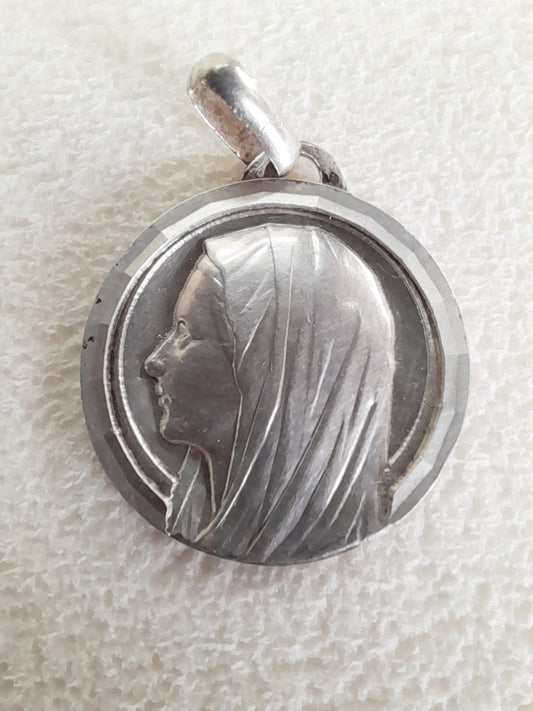 Antica medaglia in argento di Lourdes di Jean Blanche, 3 cm, c. 1880