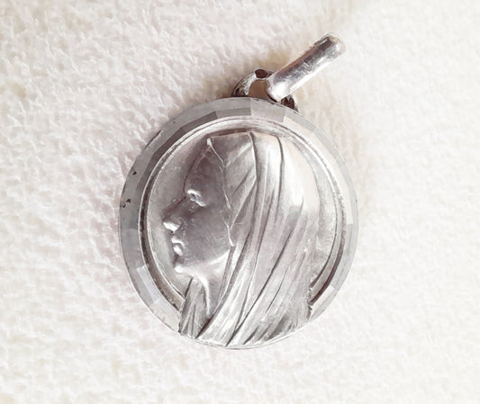 Antica medaglia in argento di Lourdes di Jean Blanche, 3 cm, c. 1880