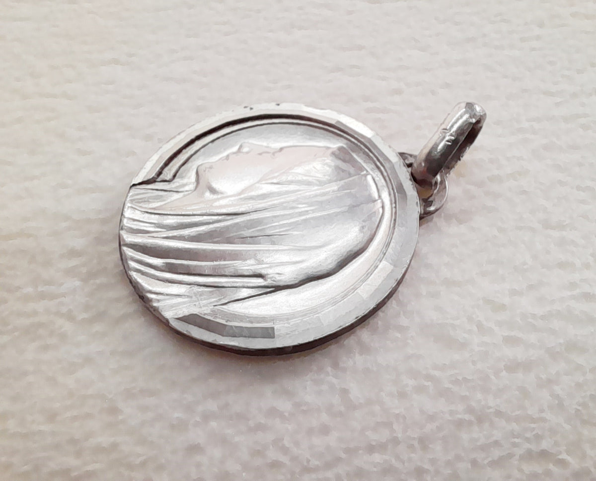 Antica medaglia in argento di Lourdes di Jean Blanche, 3 cm, c. 1880
