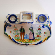 Load image into Gallery viewer, Henriot Quimper Ink Well Set, With Pen Tray, French Faience, circa 1922 30x17x9 Centimetres