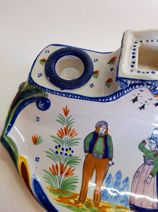 Set di calamaio in faïence Henriot Quimper con portapenne, c. 1922