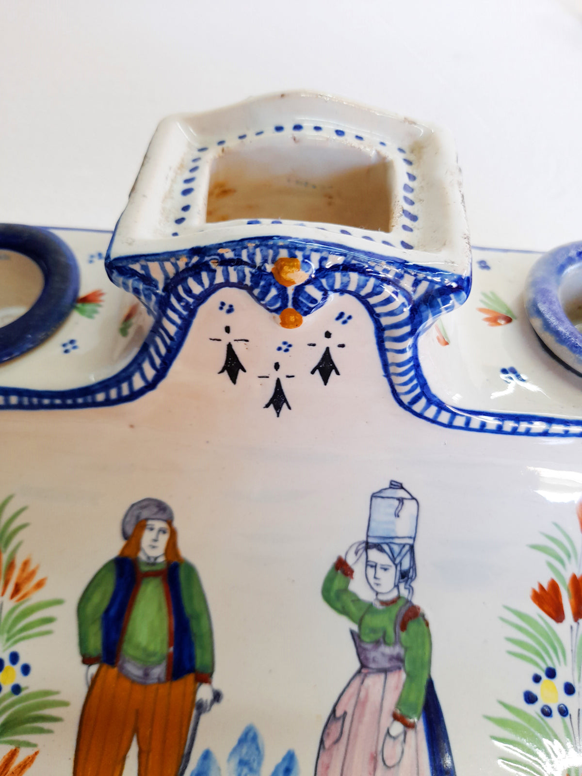 Henriot Quimper Faience Inkwell Set with Pen Tray, c. 1922