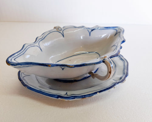 18th Century Sauce Boat and Dish from La Rochelle, Extremely Rare Example, Circa 1740