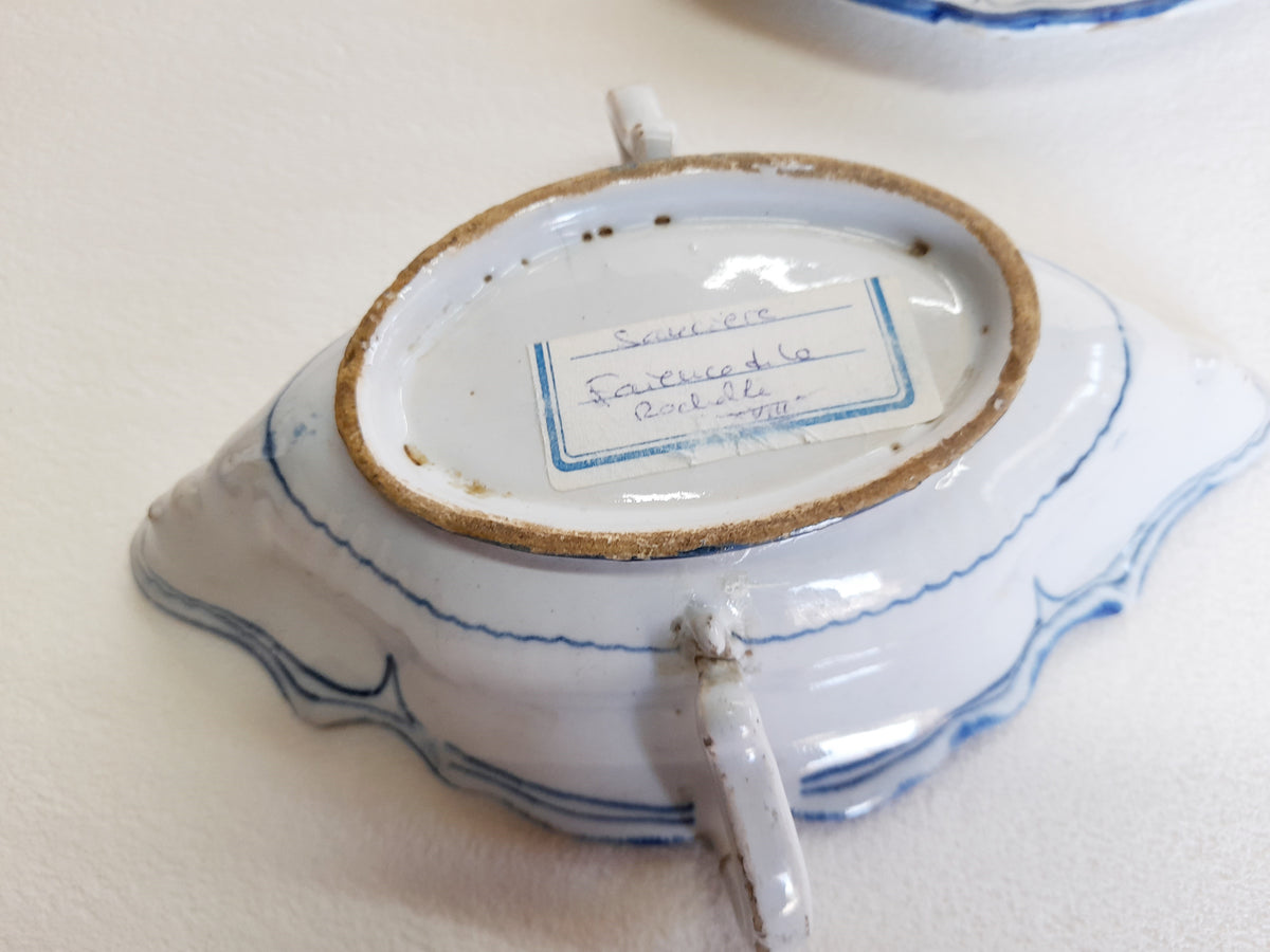 Antique La Rochelle Faience Sauce Boat & Matching Dish, c. 1740