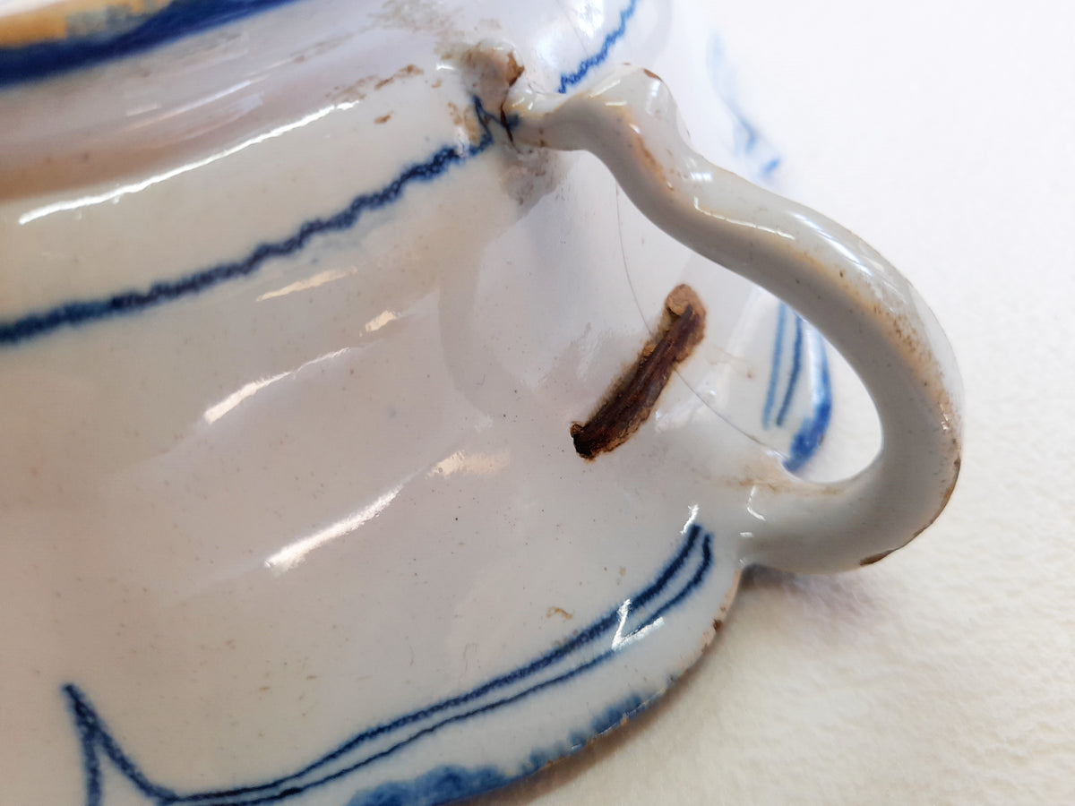 Antique La Rochelle Faience Sauce Boat & Matching Dish, c. 1740