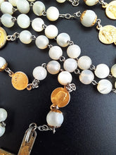 Load image into Gallery viewer, Antique Rosary, Mother of Pearl Beads, Gold Plated Solid Silver, Circa 1930, Superb Quality and Condition