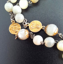 Load image into Gallery viewer, Antique Rosary, Mother of Pearl Beads, Gold Plated Solid Silver, Circa 1930, Superb Quality and Condition