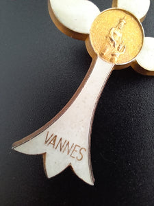 Vannes Pilgrimage Brooch By Arthus Bertrand Of Paris Circa 1920, Gold Plated White Enamel 5x3.5 Centimetres