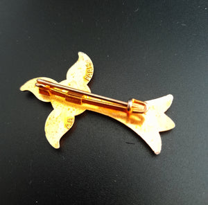 Vannes Pilgrimage Brooch By Arthus Bertrand Of Paris Circa 1920, Gold Plated White Enamel 5x3.5 Centimetres